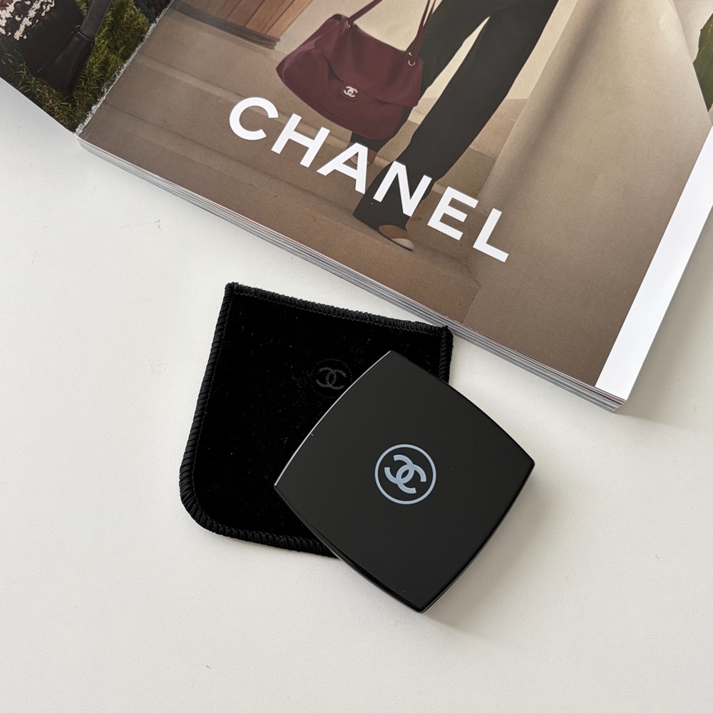 CHANEL Black Compact Mirror with Gold Accent